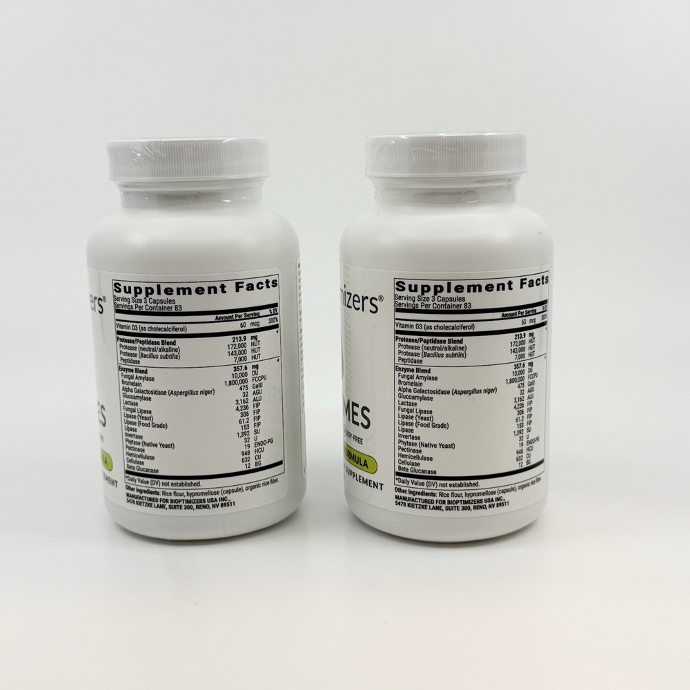 2 PACK Bioptimizers Masszymes 250 Caps Advanced Proteolytic Enzyme 4.0 Version