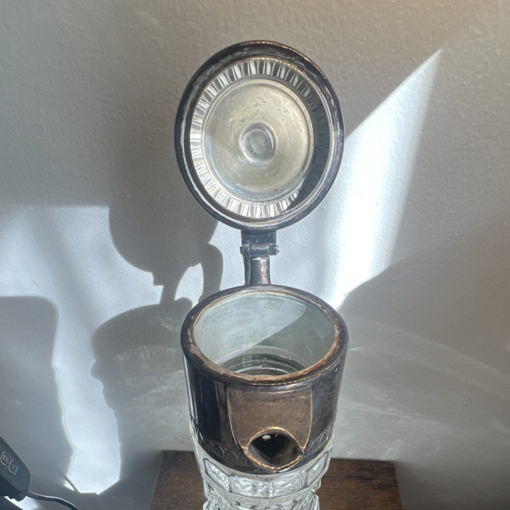 Italian Silverplate Cut Glass Lidded Pitcher Victorian Diamond Pattern