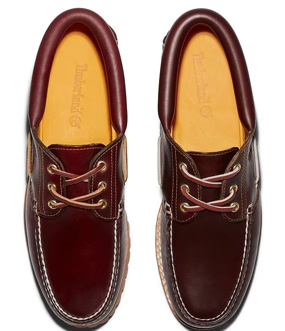 Timberland Men's 3-Eye Lug Handsewn Leather Boat Shoes, Burgundy Color
