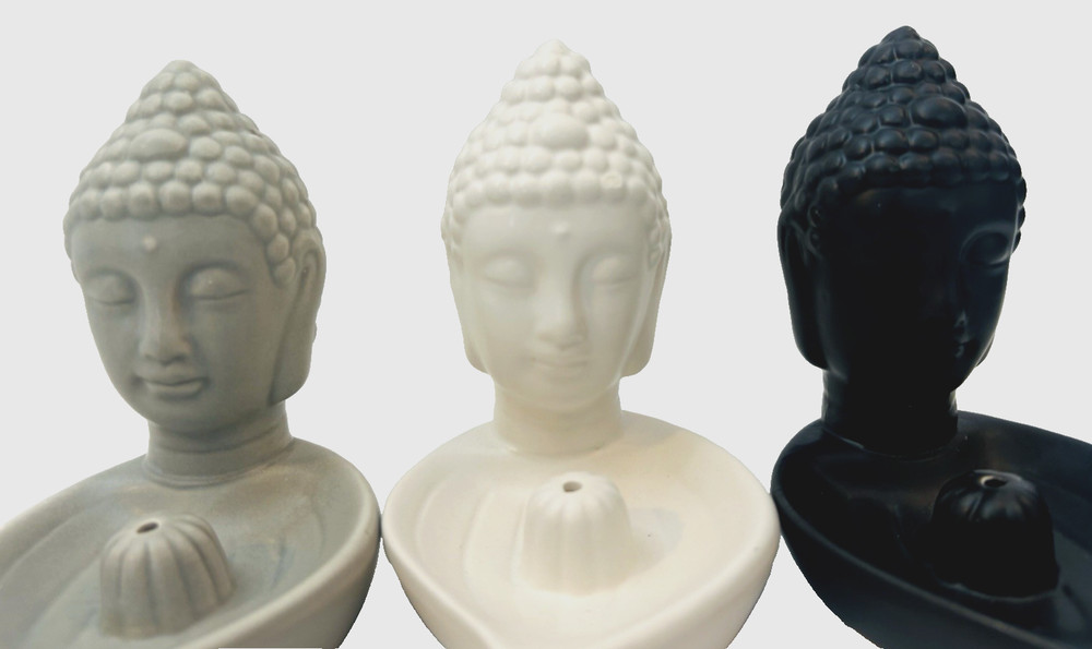 3 Ceramic Buddha Figures Incense Burner Holders