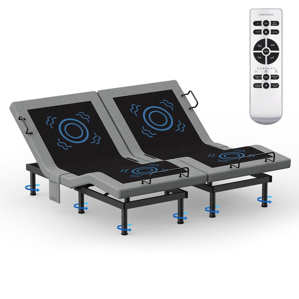 Advanced Adjustable Bed Frame Base With Massage Backlit Remote Dual Quiet Motor