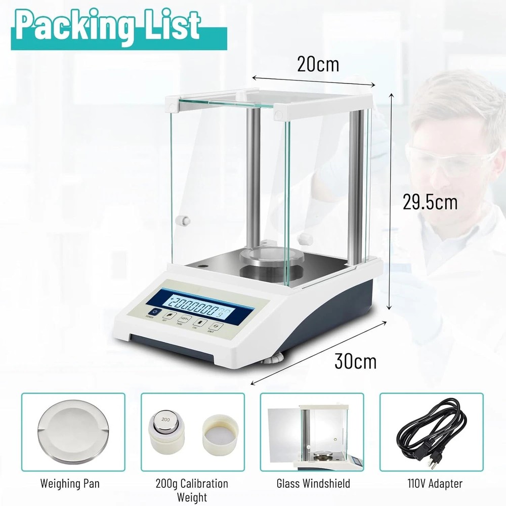 220 x0.0001g 0.1mg Analytical Balance Solid Scale Lab Digital Precision Scale US