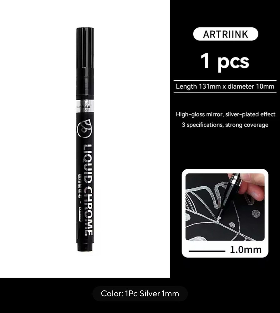 Oil-based Chrome Marker Pen High Gloss Silver 1 mm