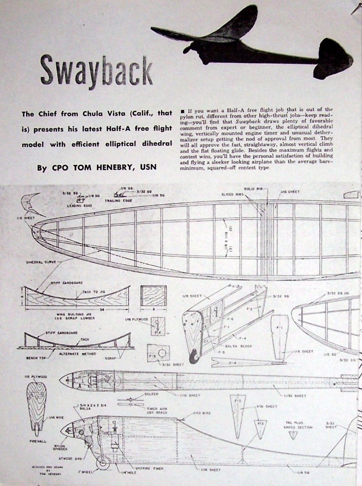 Air Trails SWAYBACK PLAN + CONSTRUCTION ARTICLE for 36" 1/2A FF Model Airplane