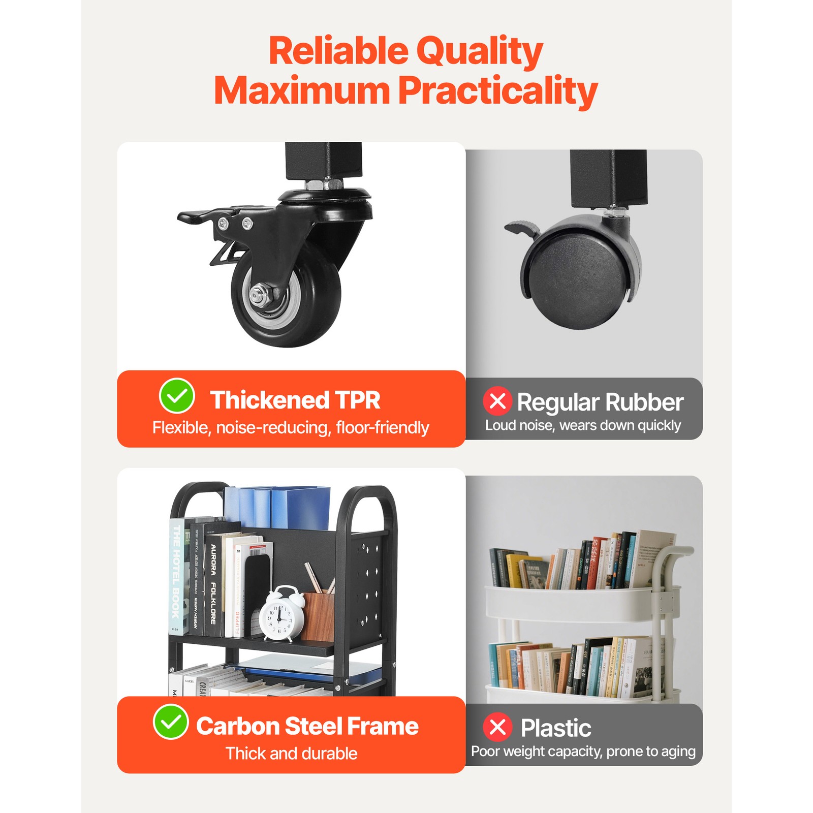 2-Tier Rolling Book Cart Double Sided L-Shaped Shelves Book Truck in Black