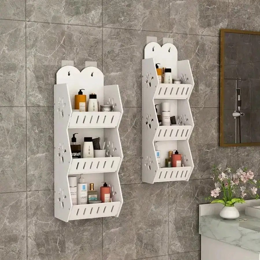Space Saving 3 Tier Bathroom Shelf White Wall Mounted Organizer Hooks Vented Pro