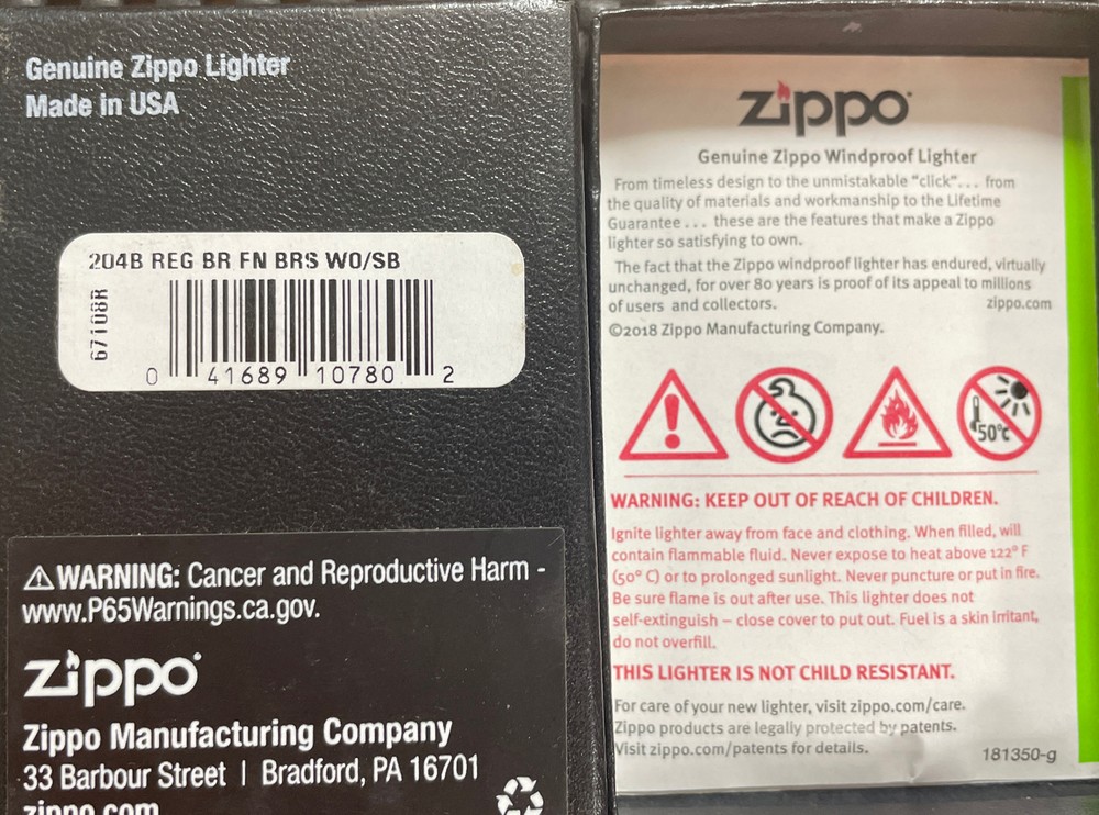 Zippo Classic Brushed Brass Windproof Pocket Lighter, 204B