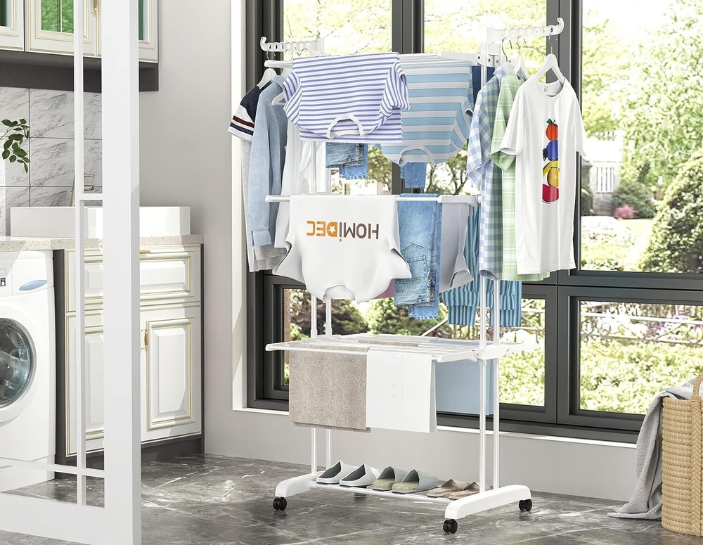 Oversized 4-Tier Foldable Clothes Drying Rack - Stainless Steel - White