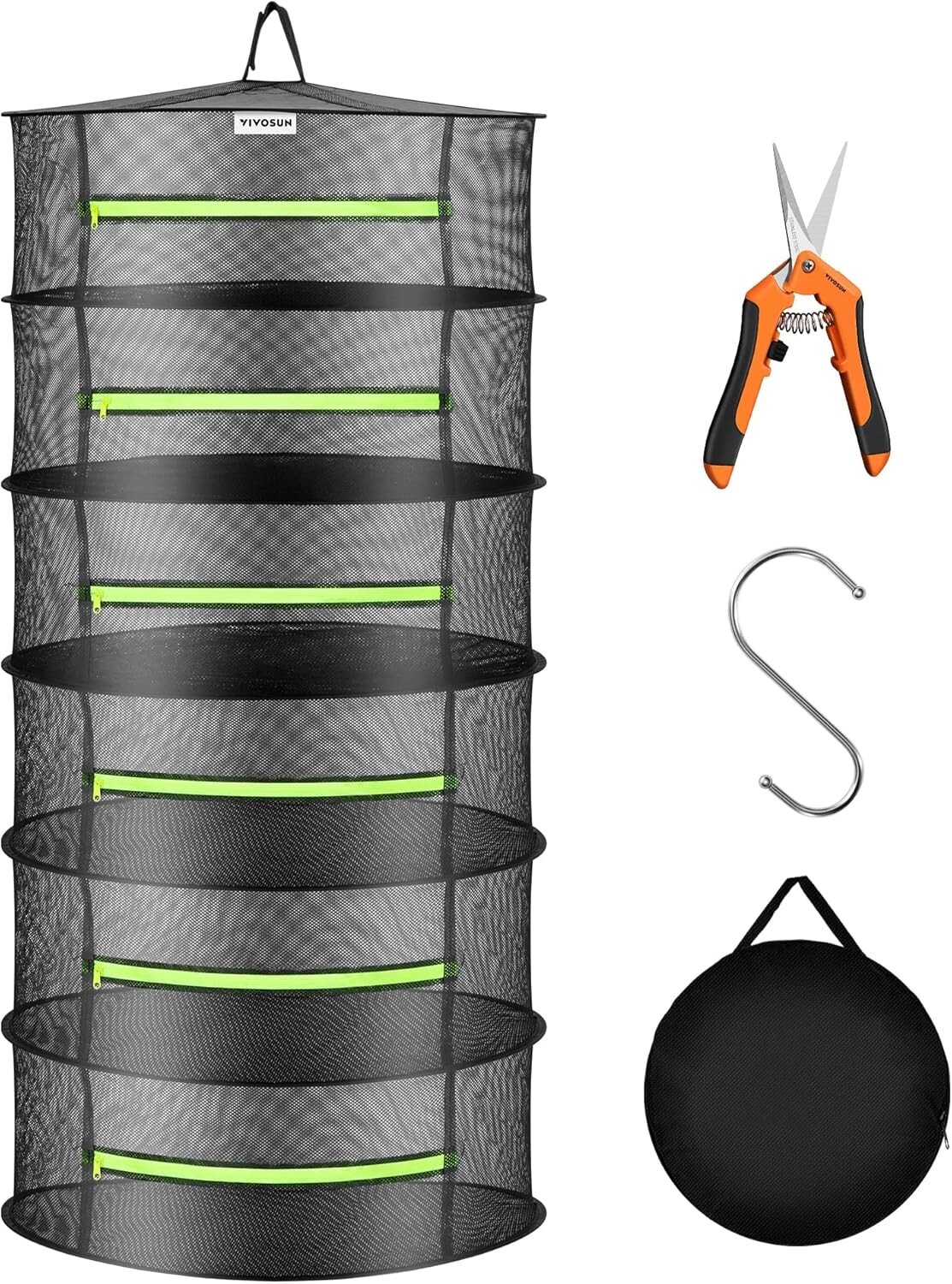 VIVOSUN 2ft 6-Layer Hanging Herb Mesh Rack Foldable Drying Net with Zippers