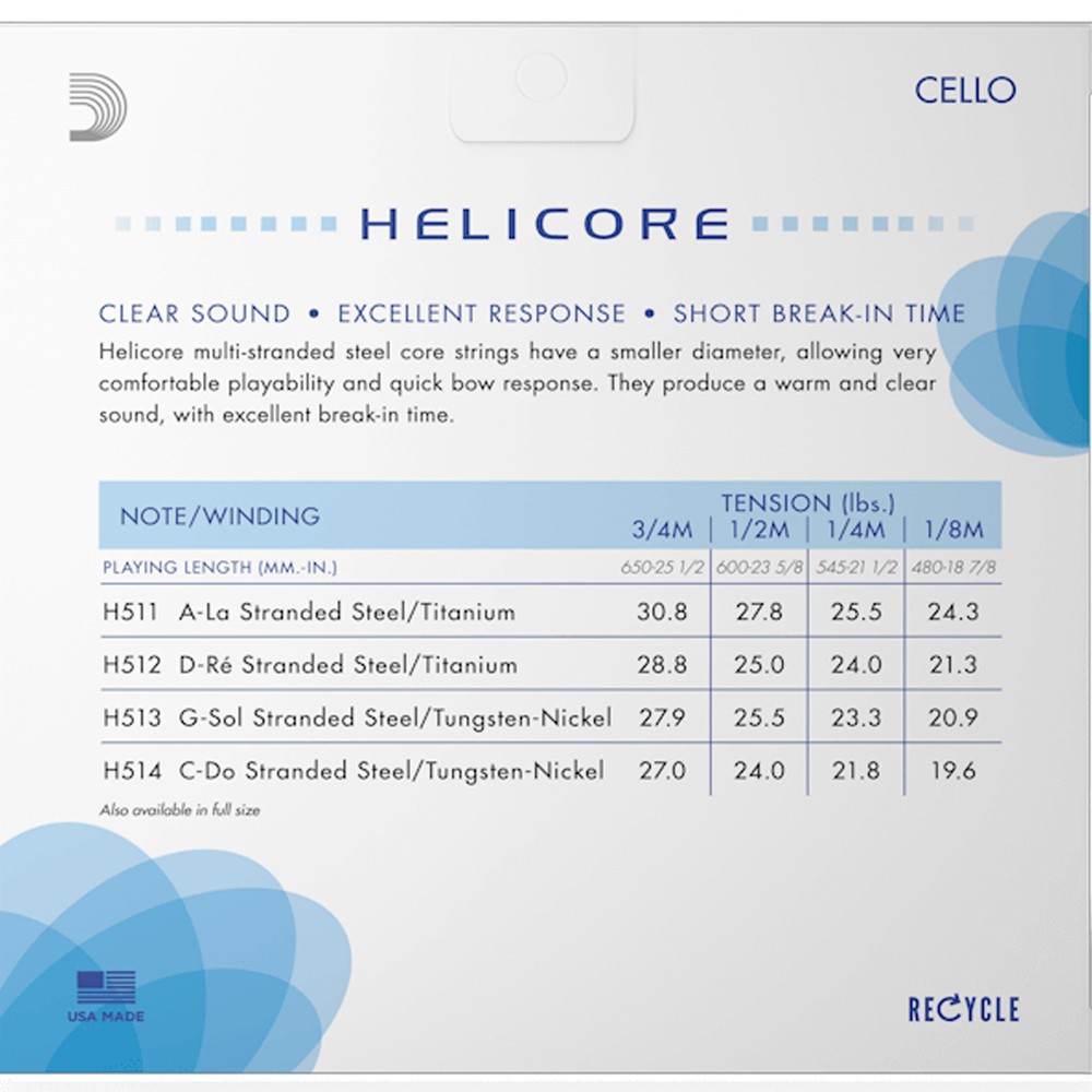 D'Addario Helicore Cello Single D String, 3/4 Scale, Medium Tension Bulk 10-Pack