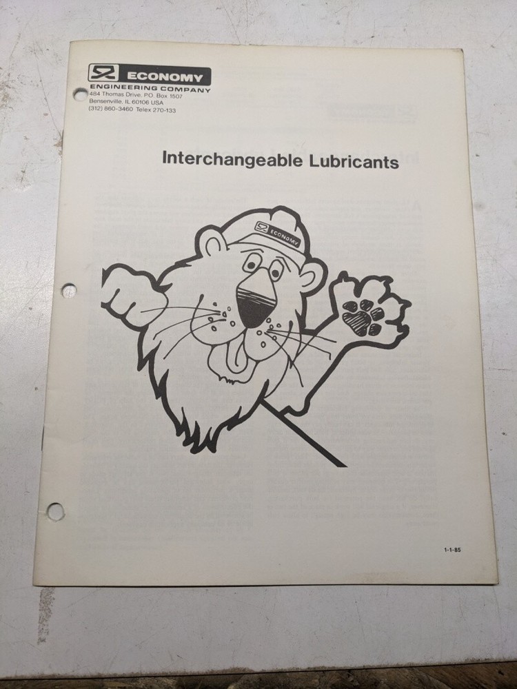 ECONOMY WORK PLATFORM INTERCHANGEABLE LUBRICANTS 1985 SHOP BOOK