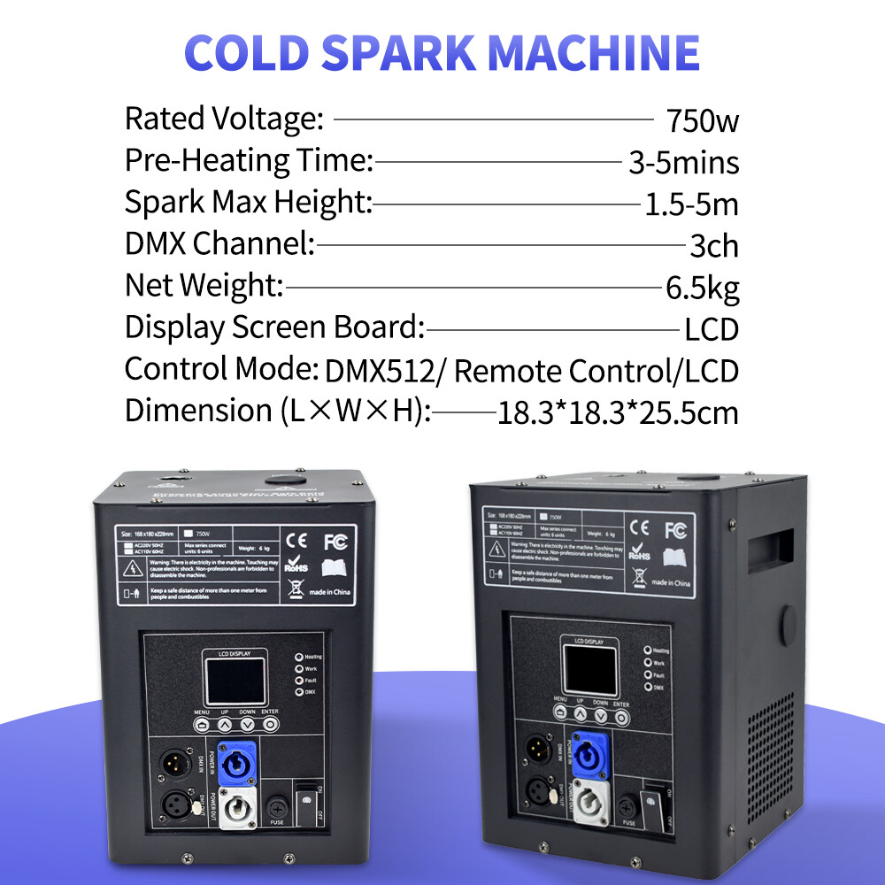 2PCS Cold Spark Machine 750W Stage Effect DMX Firework DJ Event Party Wedding