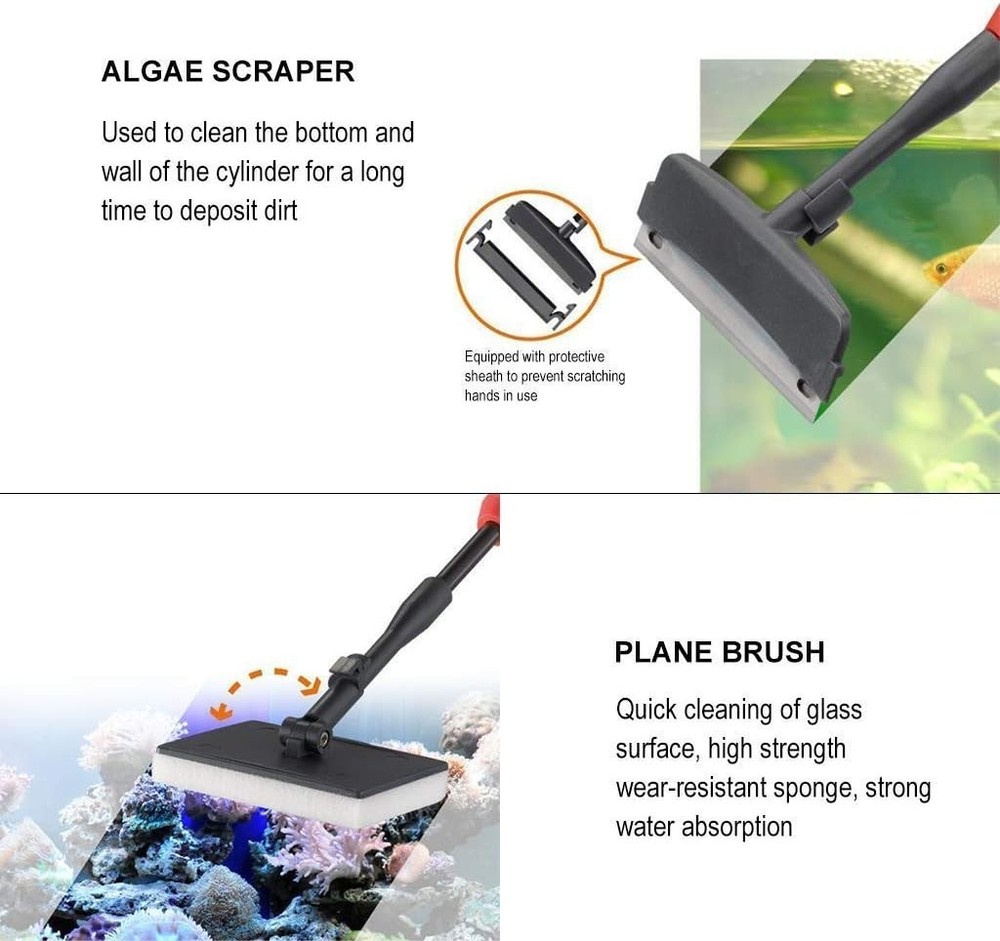 Effortless Aquarium Cleaning Tools with Adjustable Handle and Non-Mess Design