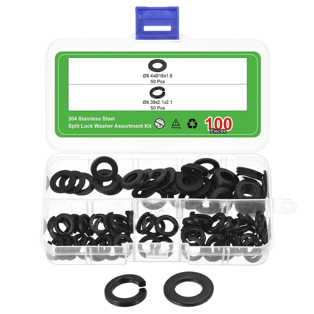 100Pcs M8 Split Lock Washer and Flat Washer Kit