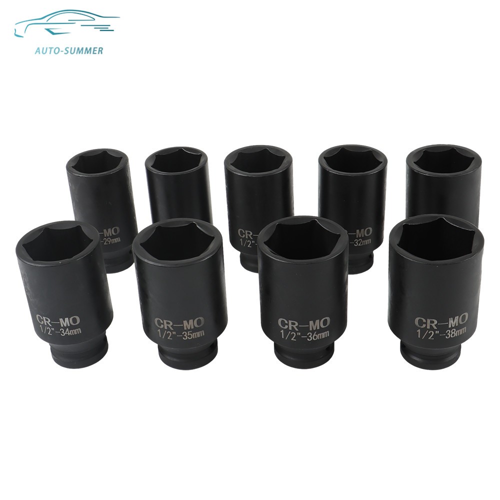 1/2" Drive Metric Axle Hub Nut Socket 9pcs 29-38mm Deep Impact Socket Tool Kit