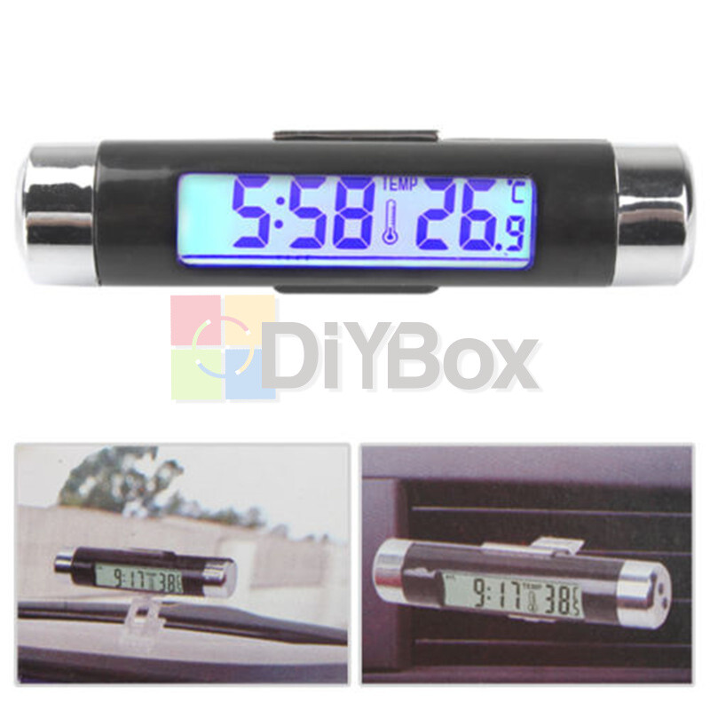 2in1 Digital LED Car Clock Thermometer Temperature LCD Backlight Without Battery