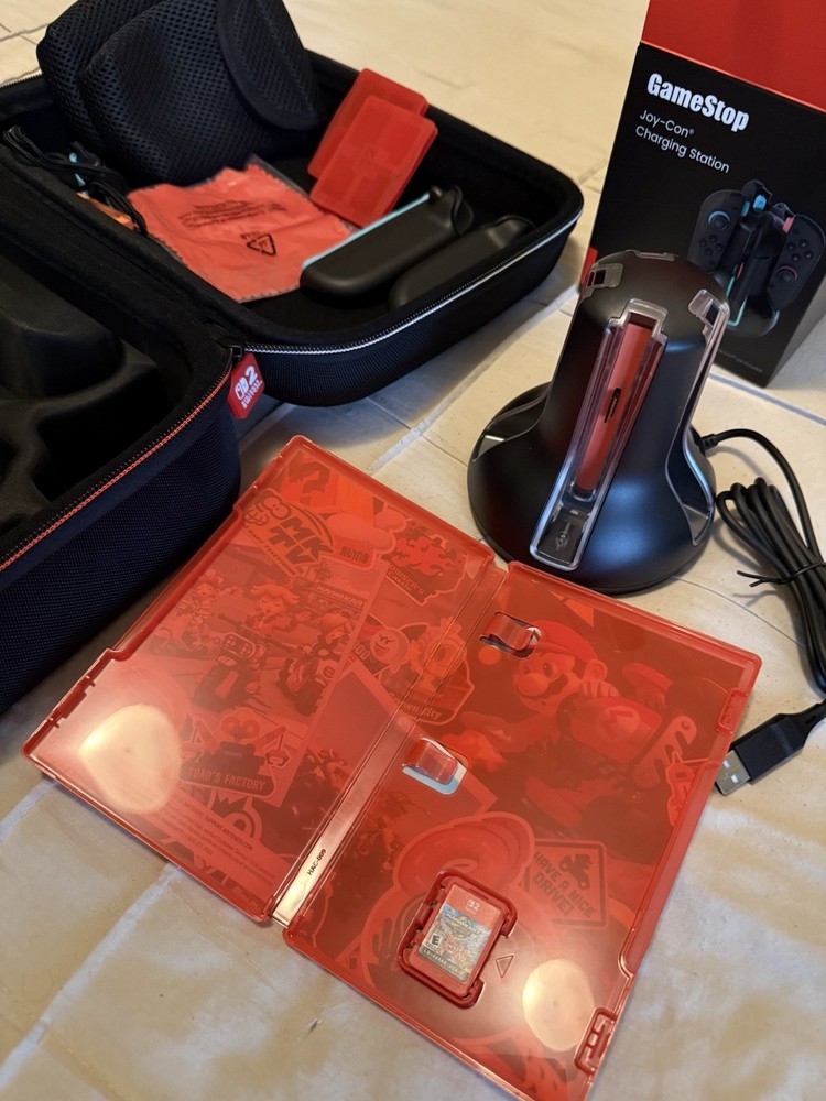 Nintendo Switch 2 Accessory Bundle Case Mario World Hand Grips Charging Station