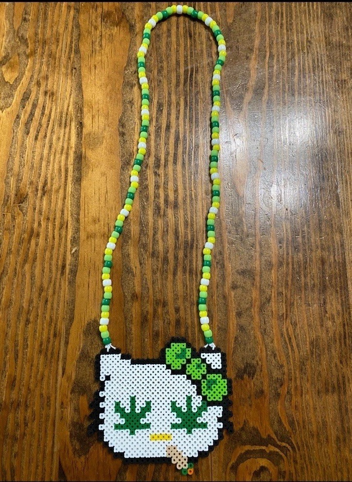 Hello Kitty Leaf Perler Necklace Handmade