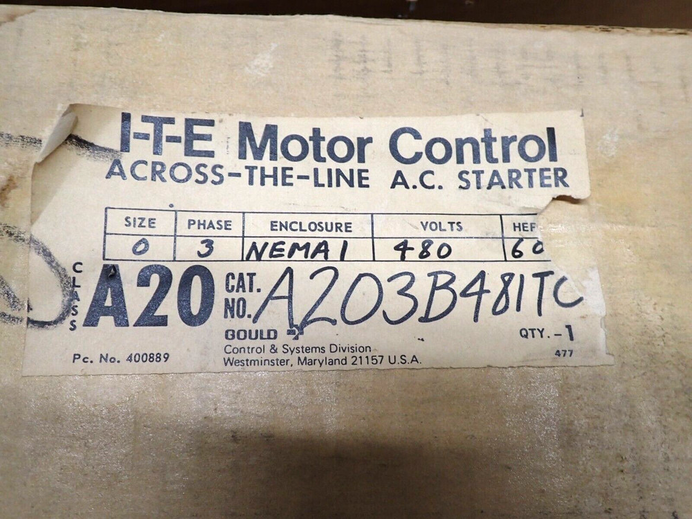 GOULD I-T-E STARTER A20 480 VOLT 3 PHASE NEW