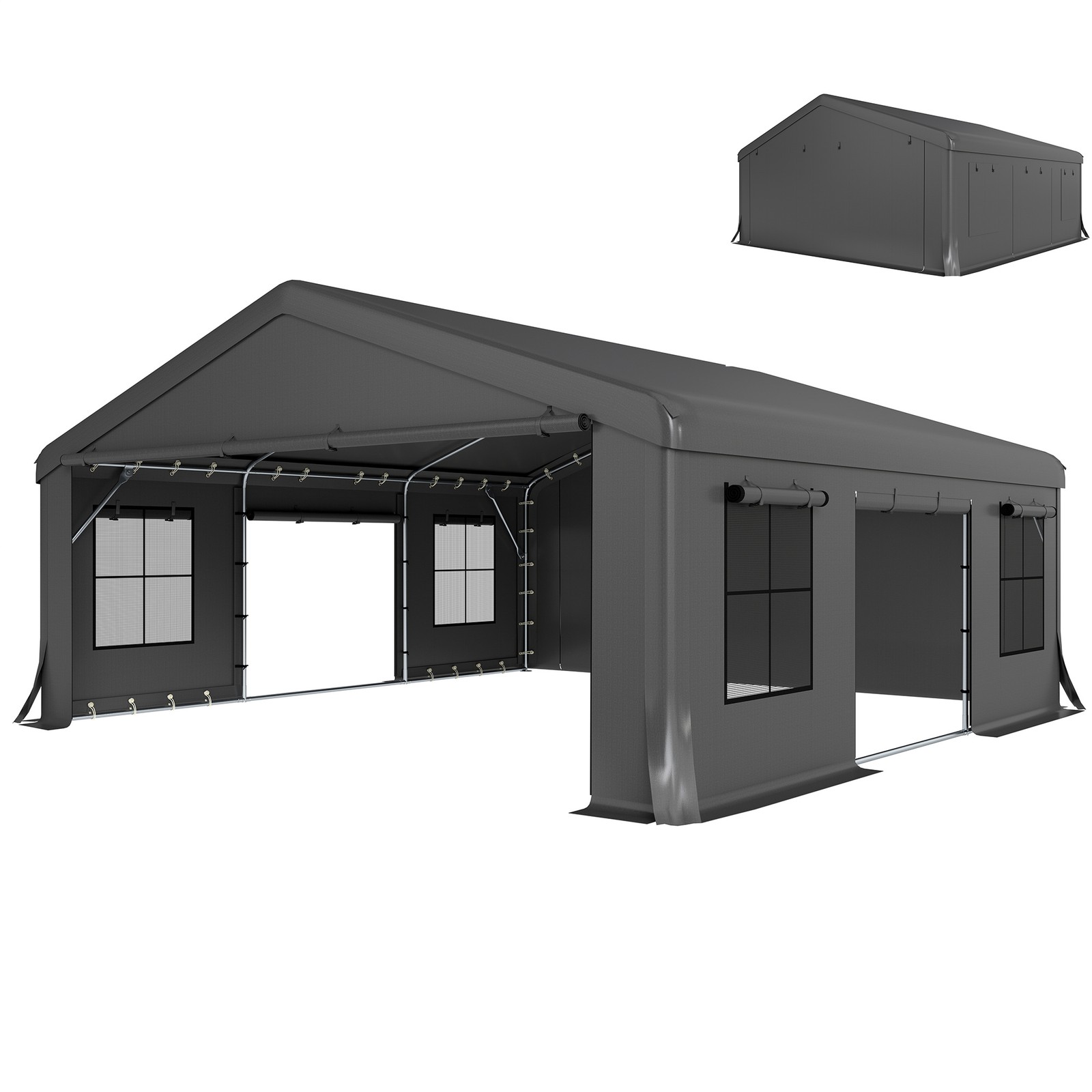 20' x 20' Heavy Duty Carport, Portable Garage with Doors, Windows