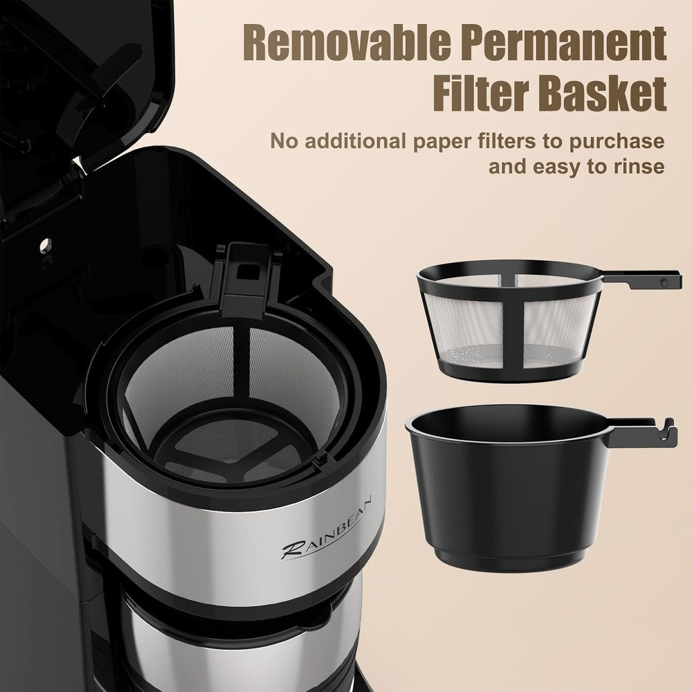 RAINBEAN Single Serve Coffee Maker, Programable Single-Serve Brewers, Timer Auto