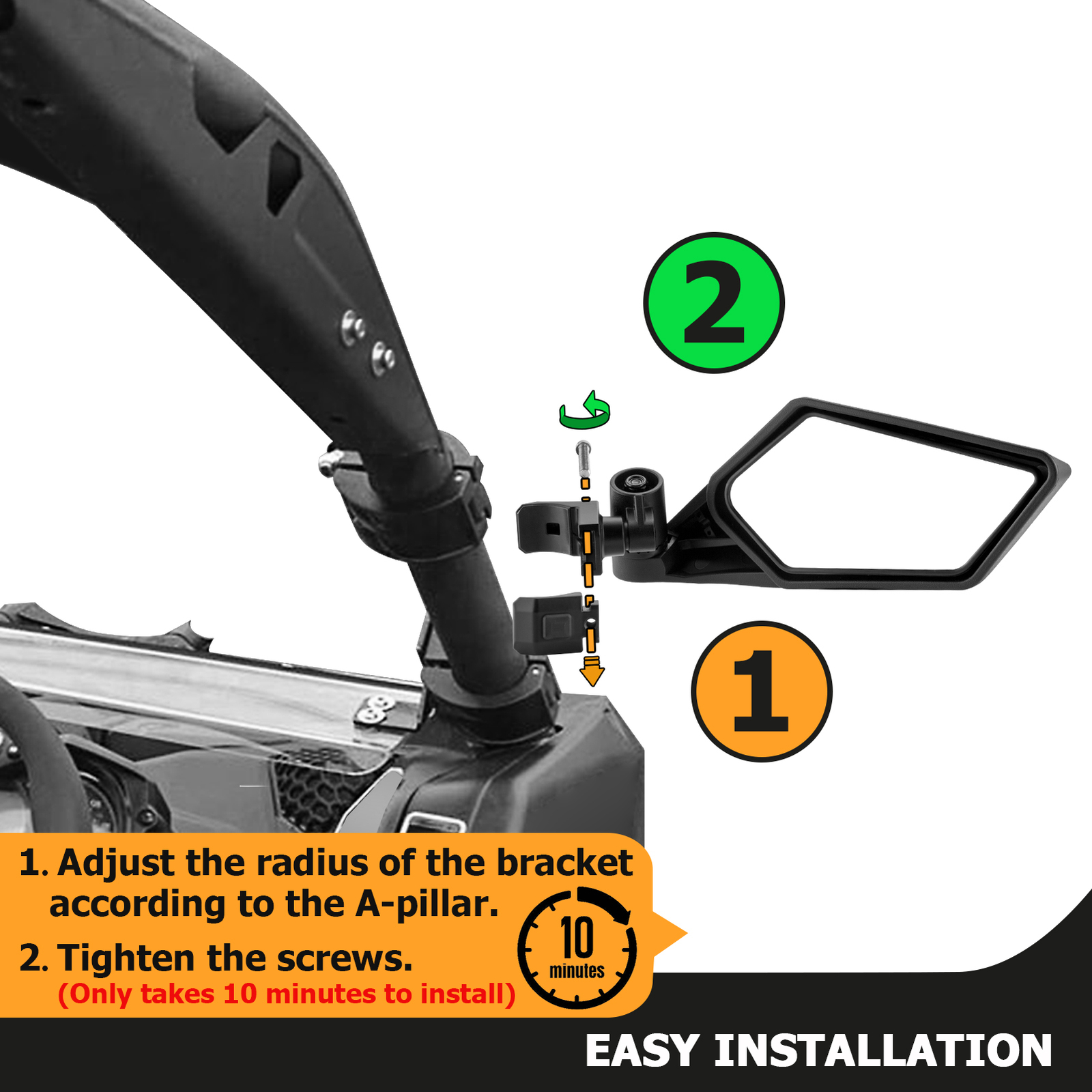 2020-2024 UTV Rear-View Side Mirrors W/LED Lights For Polaris RZR PRO R PRO XP