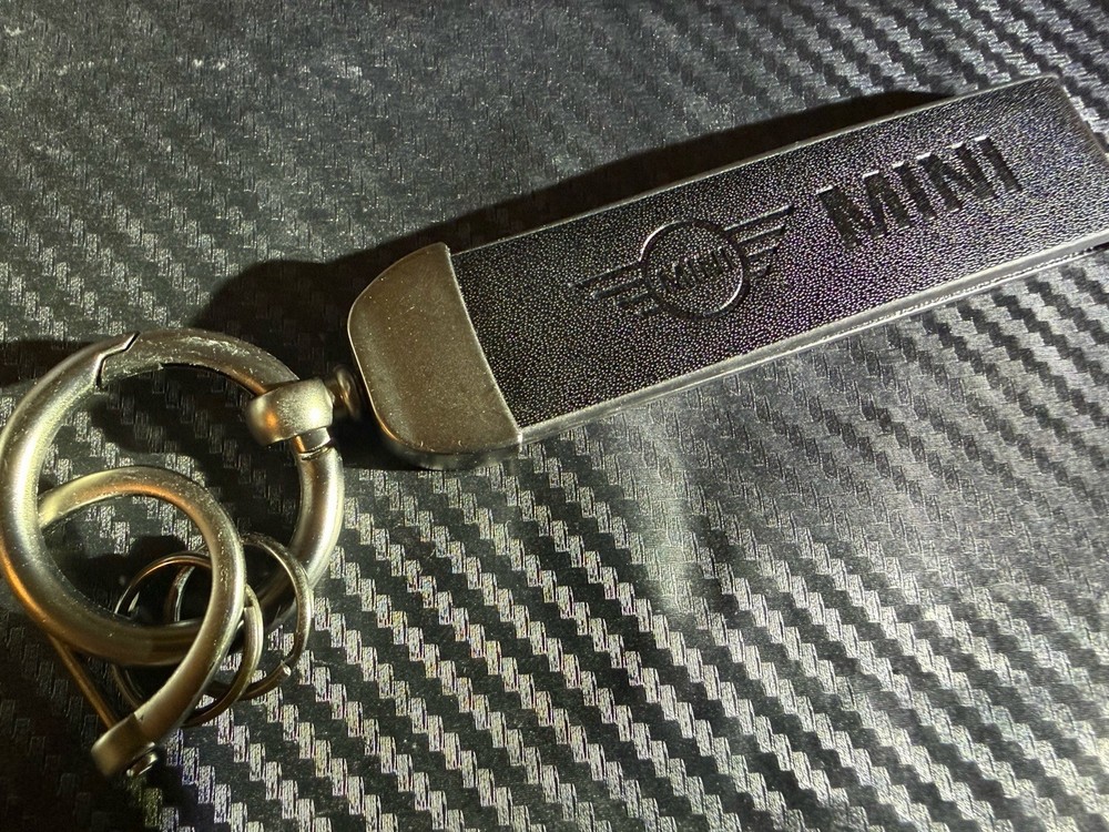 Mini Luxury Leather Keychain -- Mini Logo Keyring Black With Embossed Logo