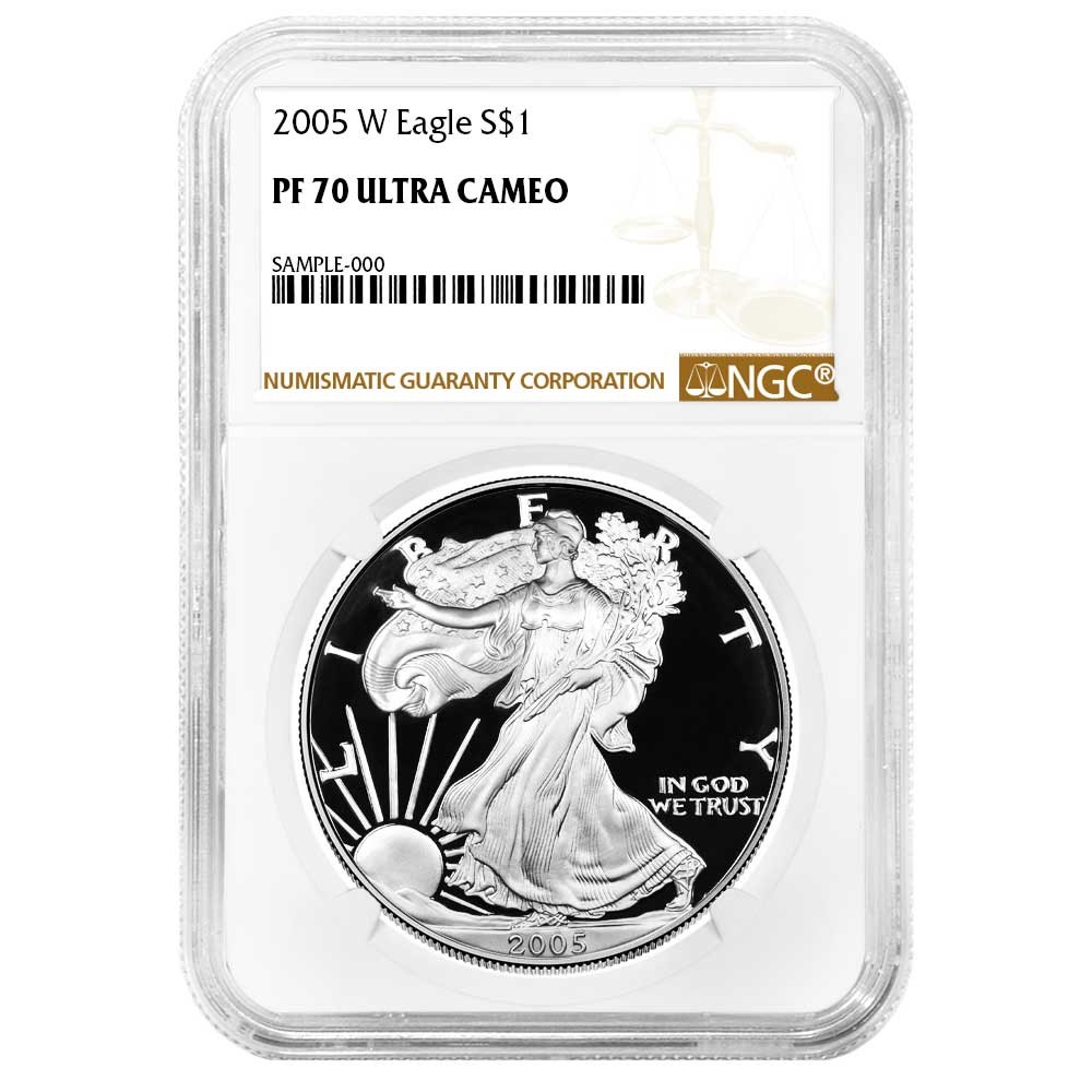 2005-W Proof $1 American Silver Eagle NGC PF70UC Brown Label