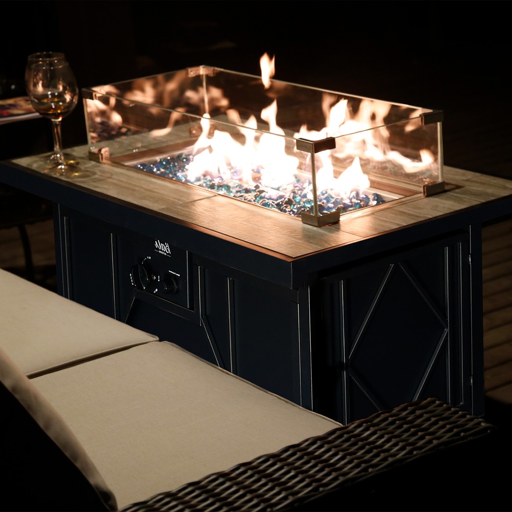 BALI OUTDOORS Propane Fire Pit 42" Rectangular Gas Fire Pit Table 60000BTU Glass