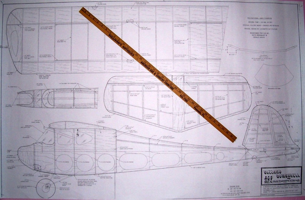 MEN BUZZARD BOMBSHELL PLAN + PARTS PATTERNS & Article for 72" RC Model Airplane