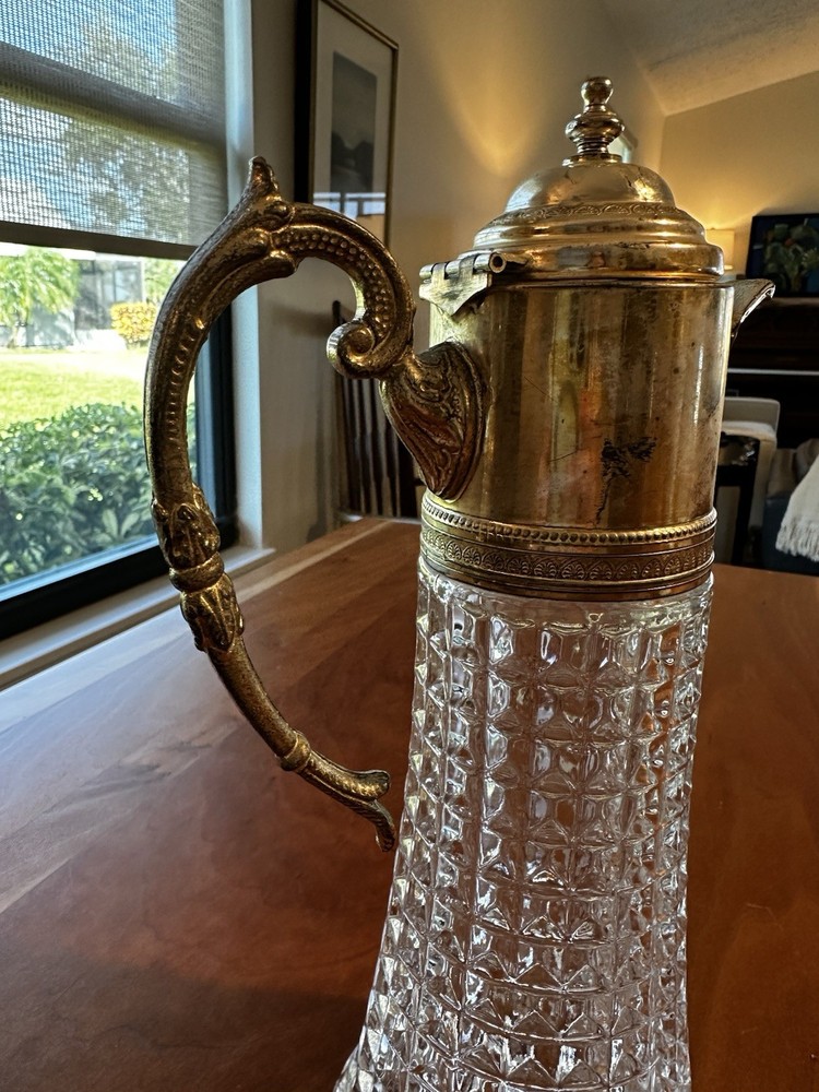 VTG Silver And Pressed Claret Pitcher 11.5”