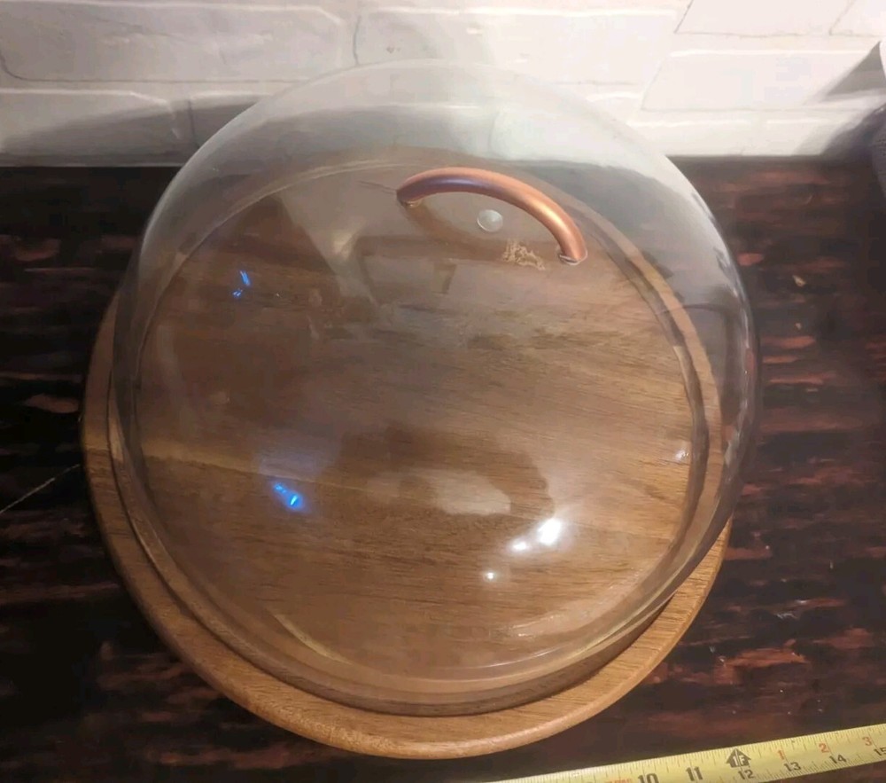 Classic Teak Wood Bakery Cheese Appetizer Stand w Clear Dome Multi-function New