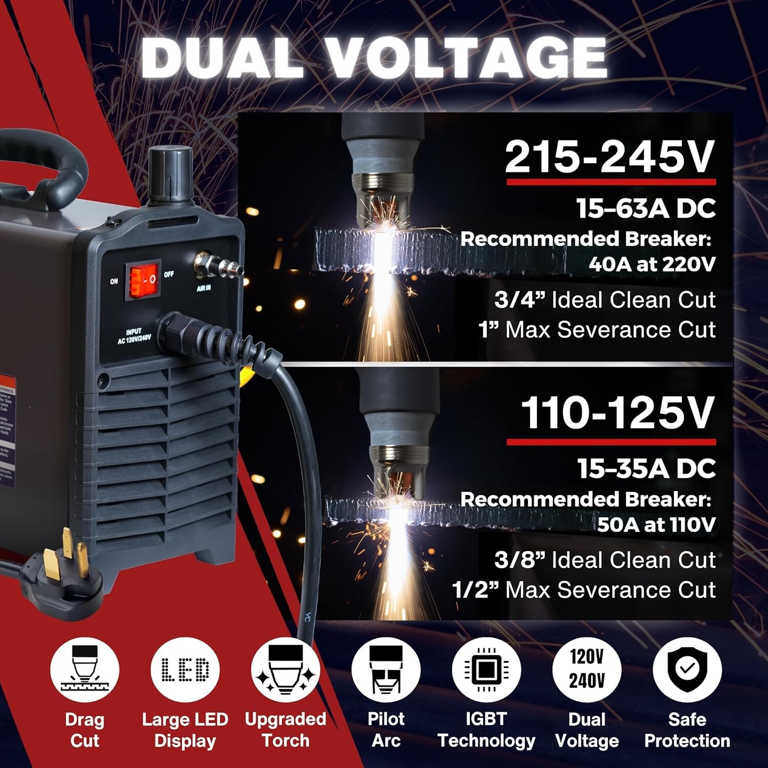 LOTOS LTP6300D-CNC 63A Drag Cut Plasma Cutter Non-Touch Dual Voltage 110/220V