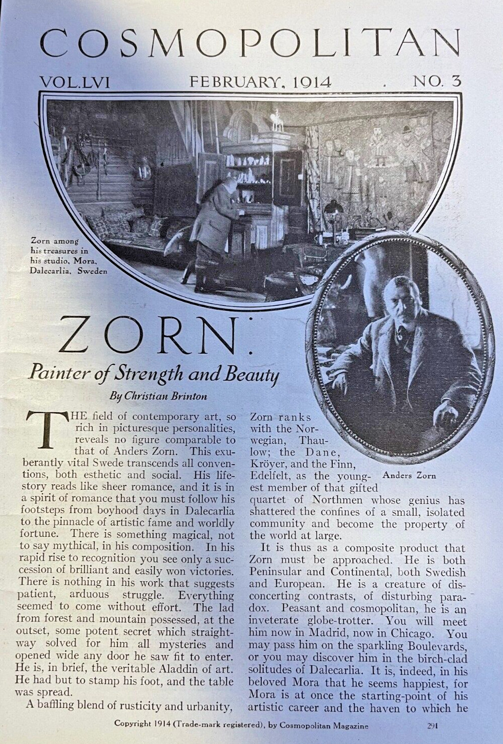 1914 Artist Anders Zorn illustrated