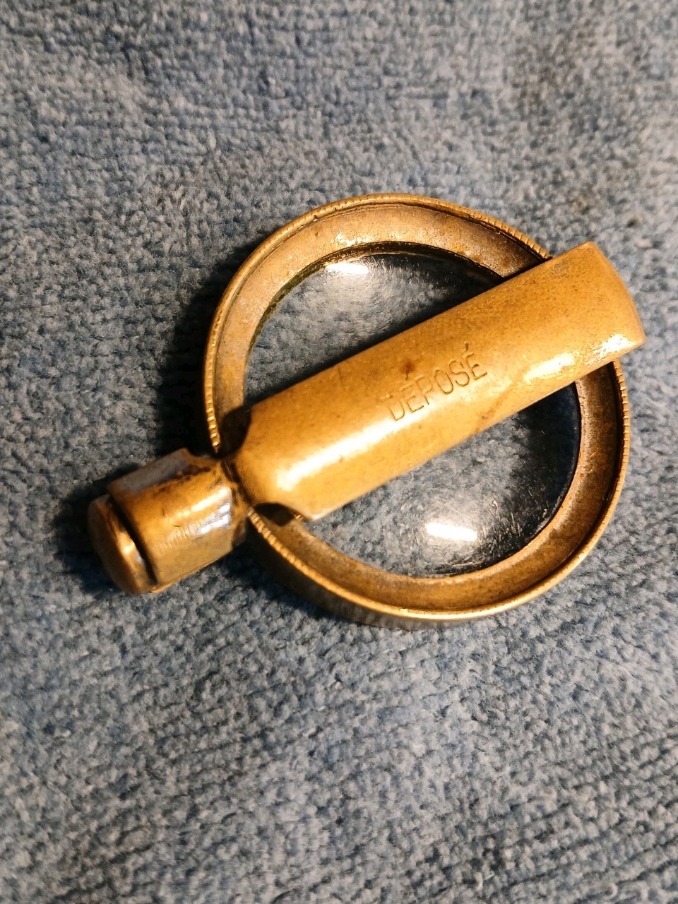 Antique French Brass Folding Magnifying Glass-Dèposè-Swivel Pocket Loupe c.1900