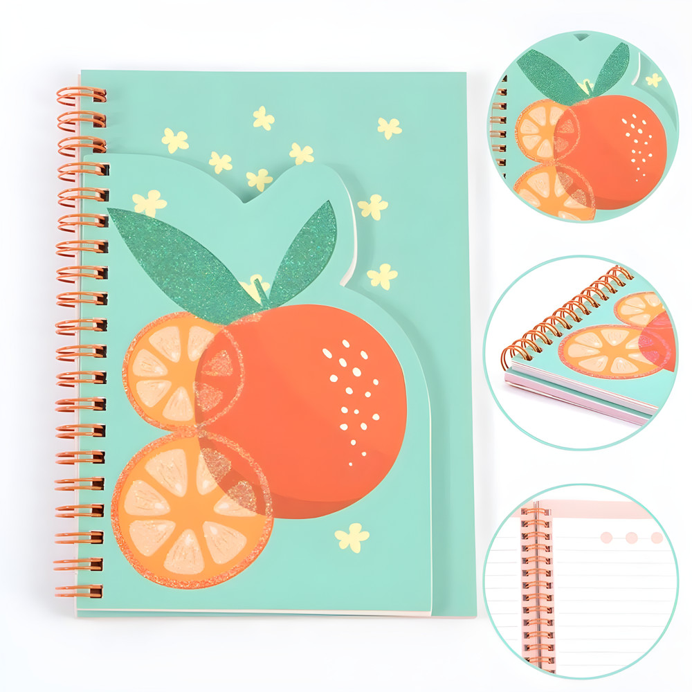 Spiral Notebook w Orange Shaped Flap, 80 Sheets Diary Paper Notepad, 5"x7" 2PCS