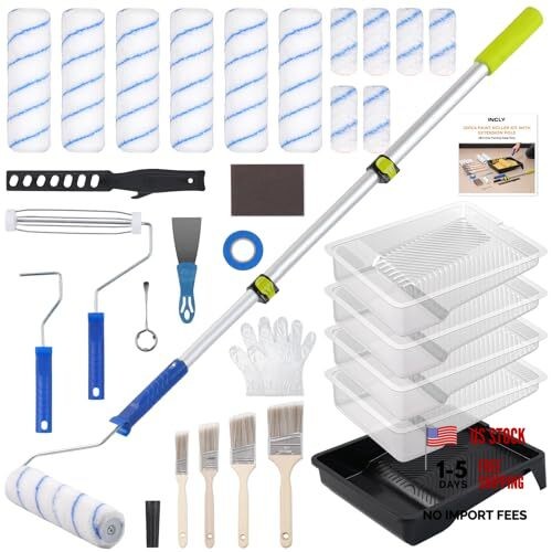 32PCS Paint Roller Kit with 2 to 4 Ft Extension Pole, 4" & 9" Paint Rollers