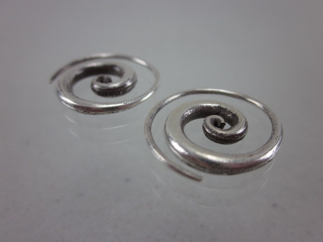 Fine silver earrings solid hill tribe ethno vintage Spirale Argento ORECCHINI
