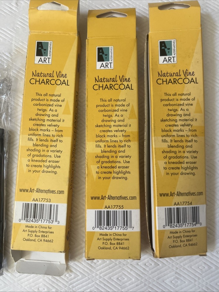 General 4 Soft Compressed Charcoal Set + Vine Charcoal Soft, Medium & Hard
