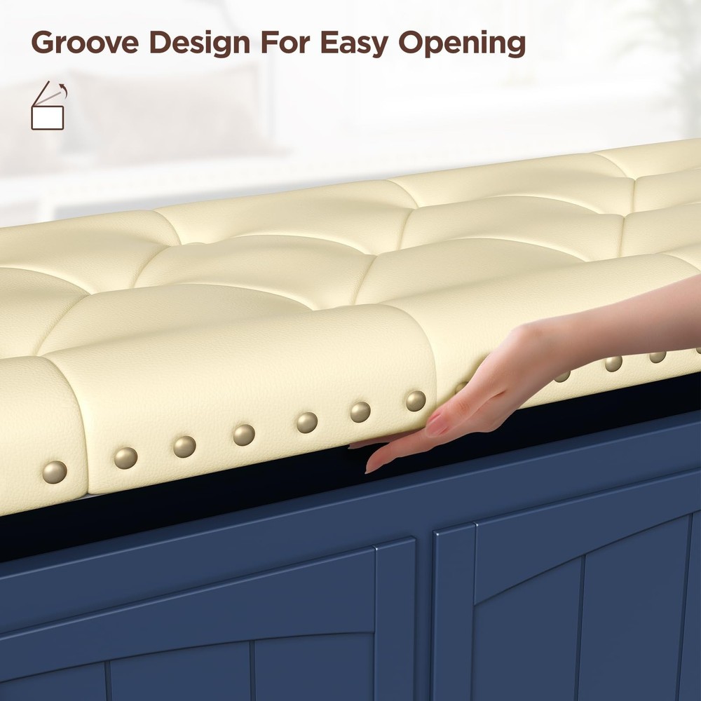 Storage function storage bench with a secure hinge at the entrance of the bench