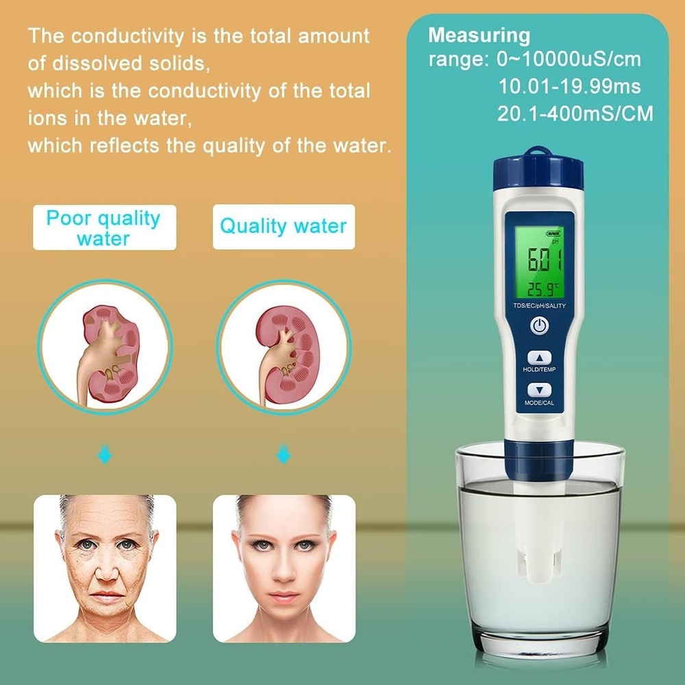Multi-Functional pH/TDS/EC Tester - Easy Calibration for Safe Water Use