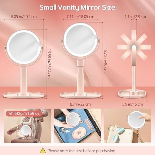 Makeup Mirror with Lights, Lighted Magnifying Mirror 30X with 3 Lighting Pink