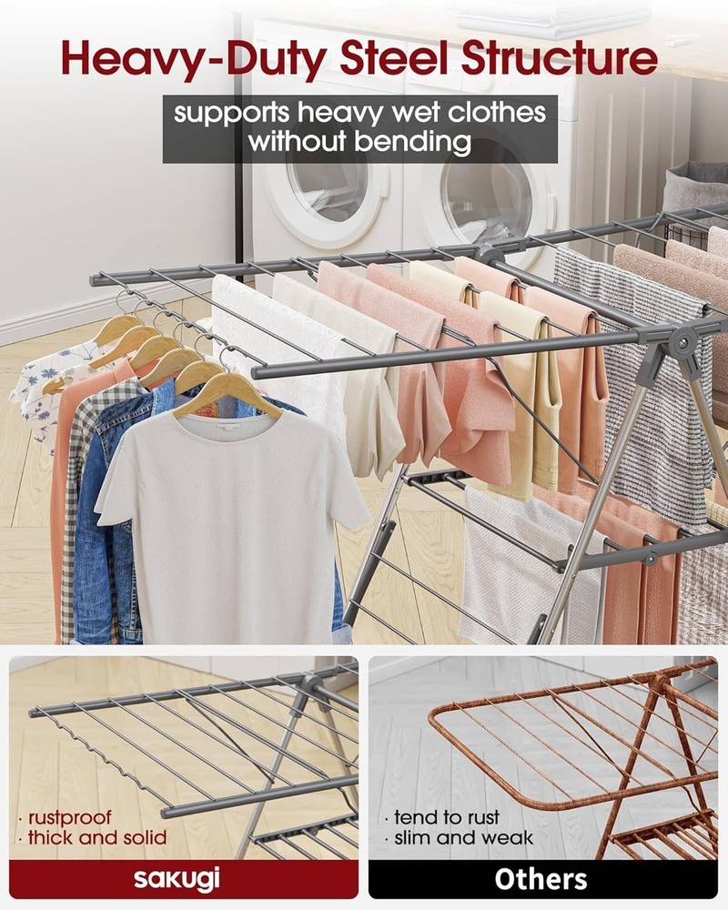 Effortless Setup Clothes Drying Rack - Foldable & Adjustable for All Weather