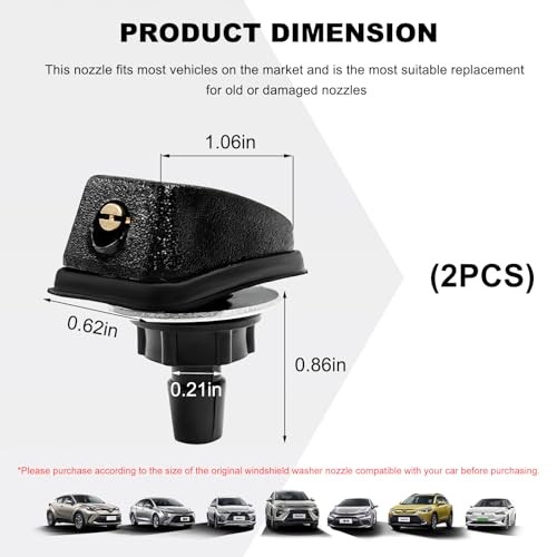 2 PCS Car Front Windshield Washer Nozzle, Single Hole Windshield Washer 2pcs