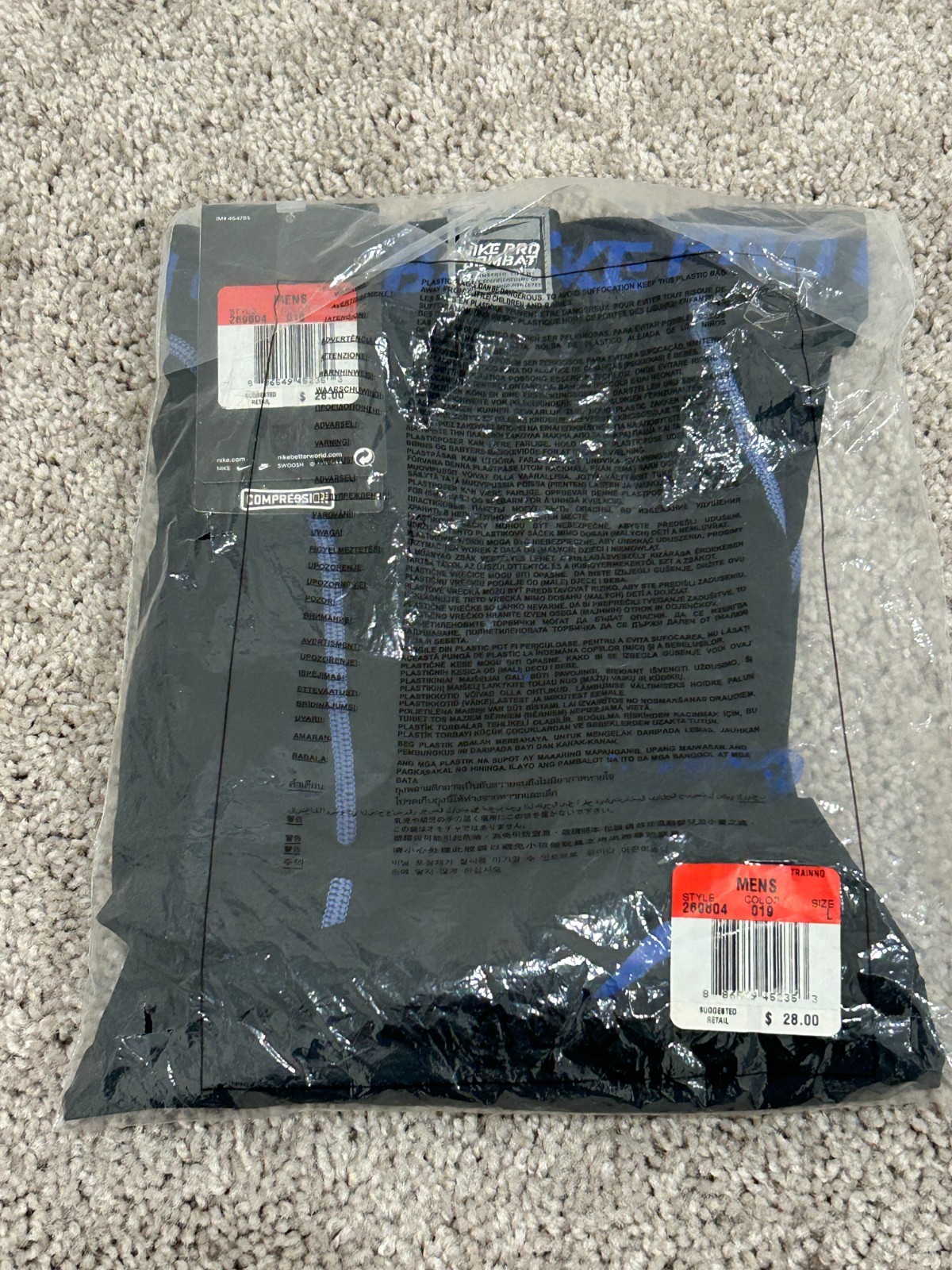NEW Nike Pro Combat Football Compression Shorts Black Blue 269604 019 Large L