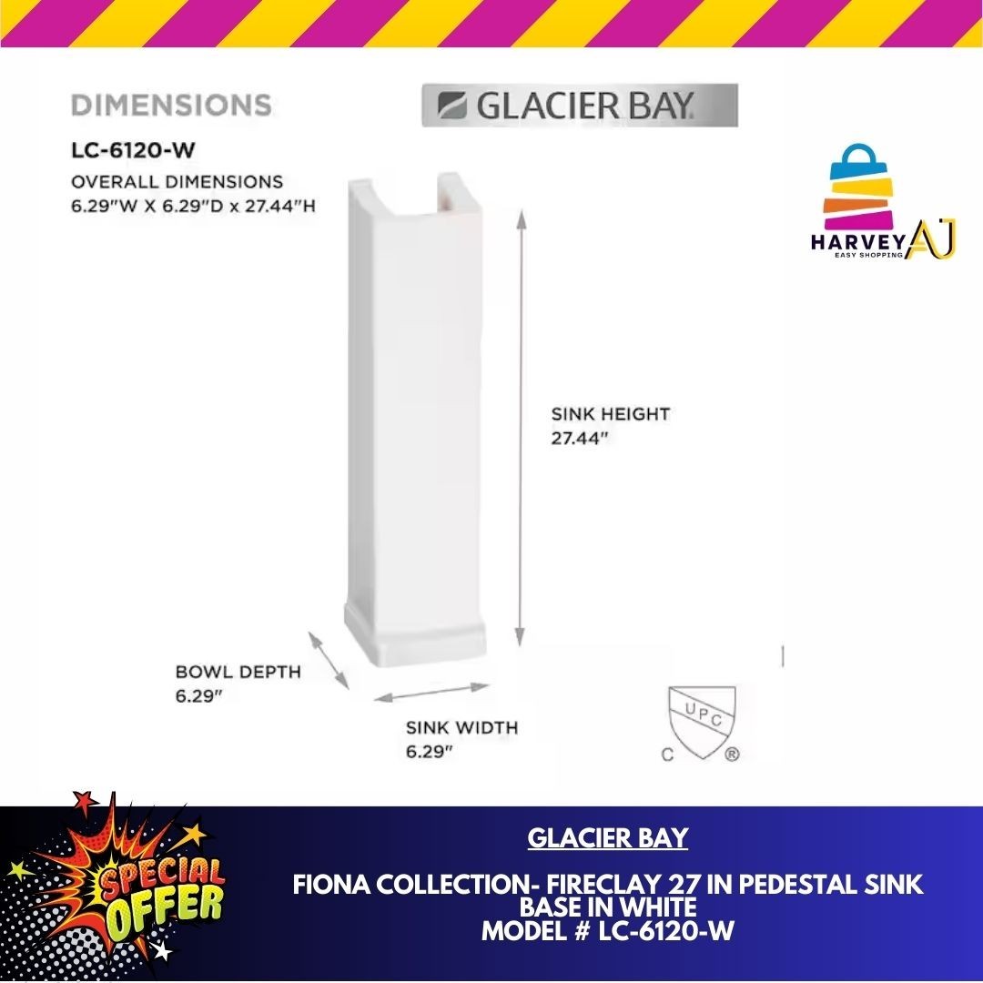 Glacier Bay- Fiona-LC-6120-W Collection -Fire Clay- 27 in Pedestal Leg / White