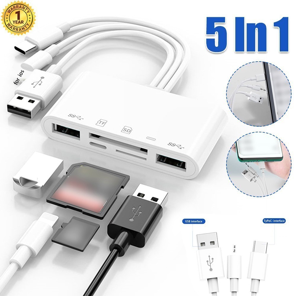 5 in 1 Memory Card Reader USB 3.0 OTG Adapter SD Card Reader For iPhone/iPad US