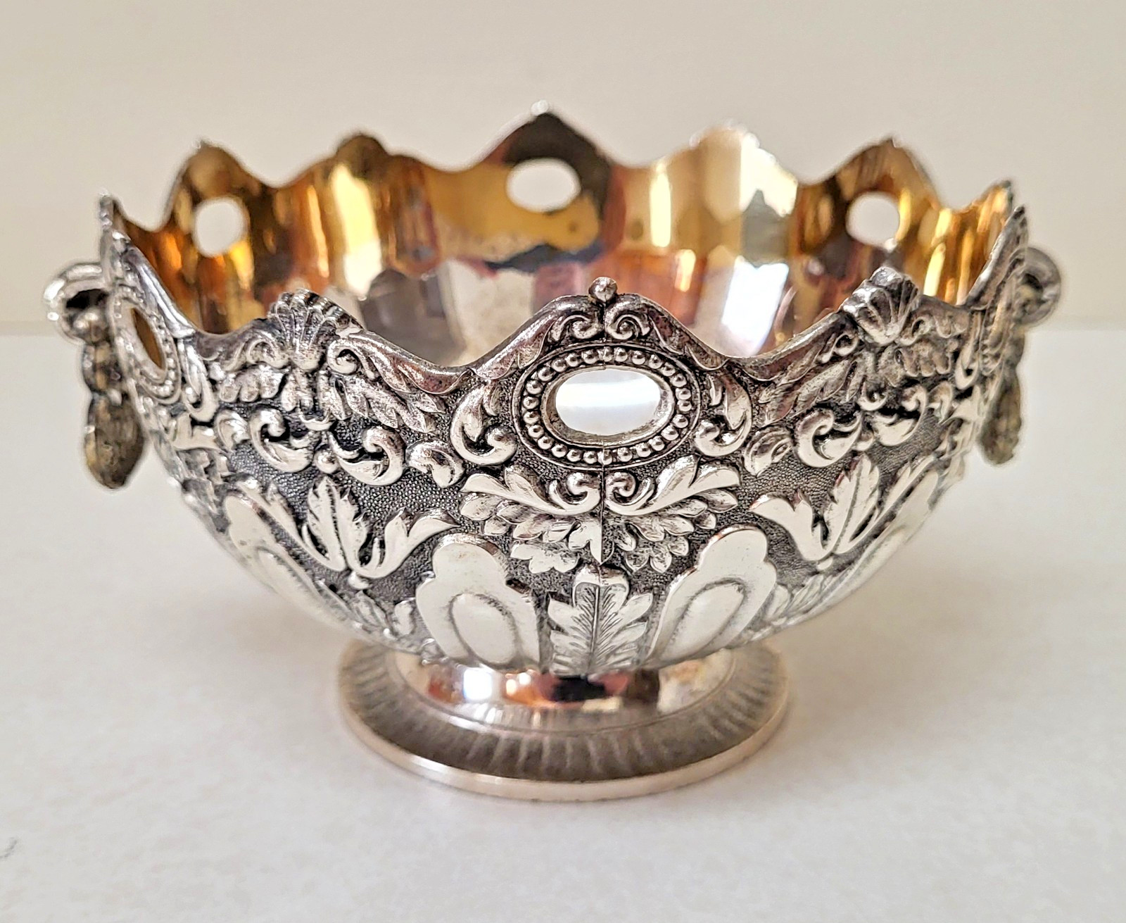 Vtg Silverplate Gold Bowl Candy Dish 5x3" Ornate Handles Embossed Raimond Japan