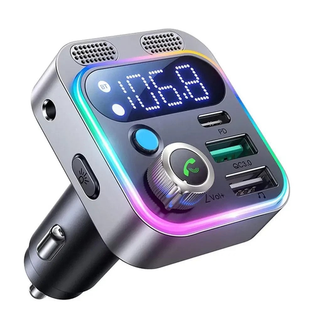 Bluetooth 5.3 FM Transmitter 4 Port USB Car Charger Type C PD 250W Fast Charging