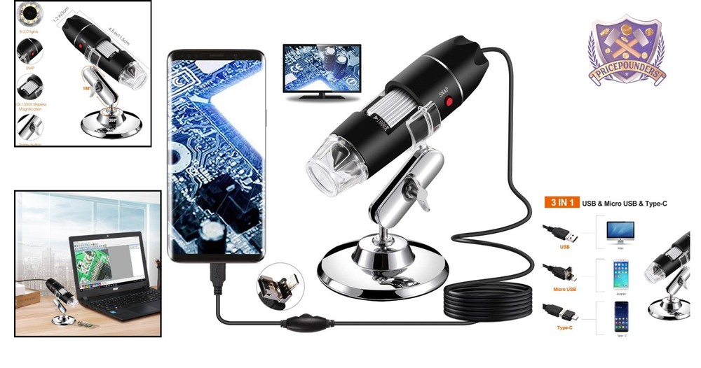 USB Microscope Digital Handheld 40X-1000X Magnification Endoscope with LED Li...
